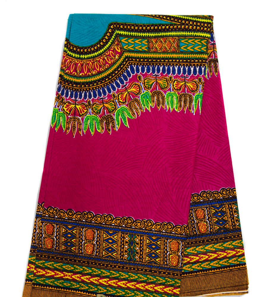 Fuchsia/ Teal Dashiki Fabric, Large design African Fabric DS61 - Tess World Designs