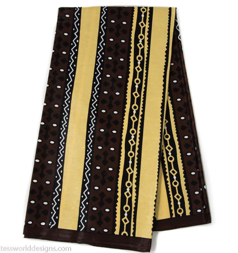 Ankara fabric 6 yards/ Brown/Cream stripe print WP1488-2 - Tess World Designs