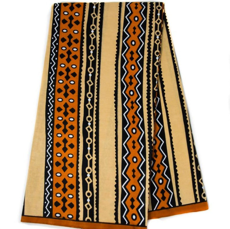 African fabric 6 yards/ Orange/Cream stripe print WP1489-2 - Tess World Designs