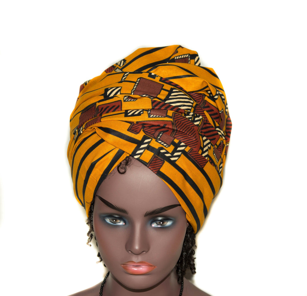 African fabric Head wrap/Golden brown headwrap HT307 - Tess World Designs