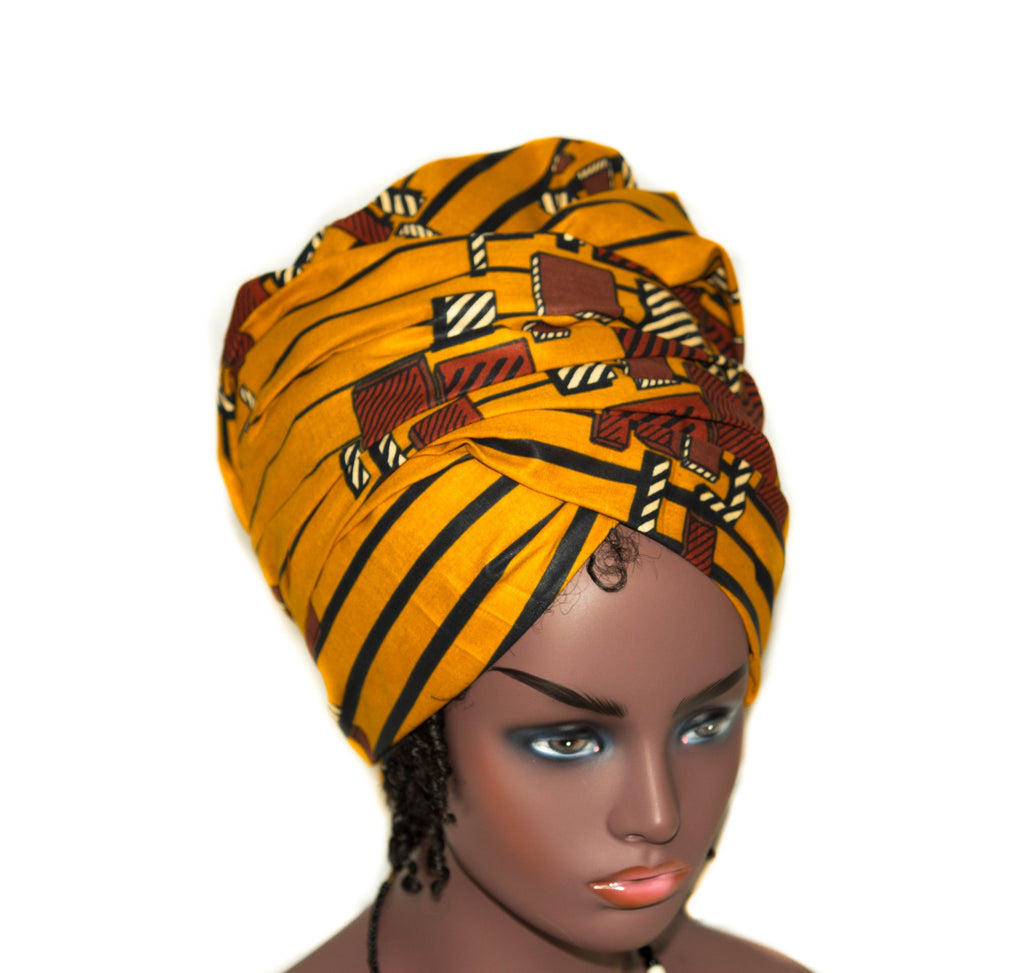 African fabric Head wrap/Golden brown headwrap HT307 - Tess World Designs