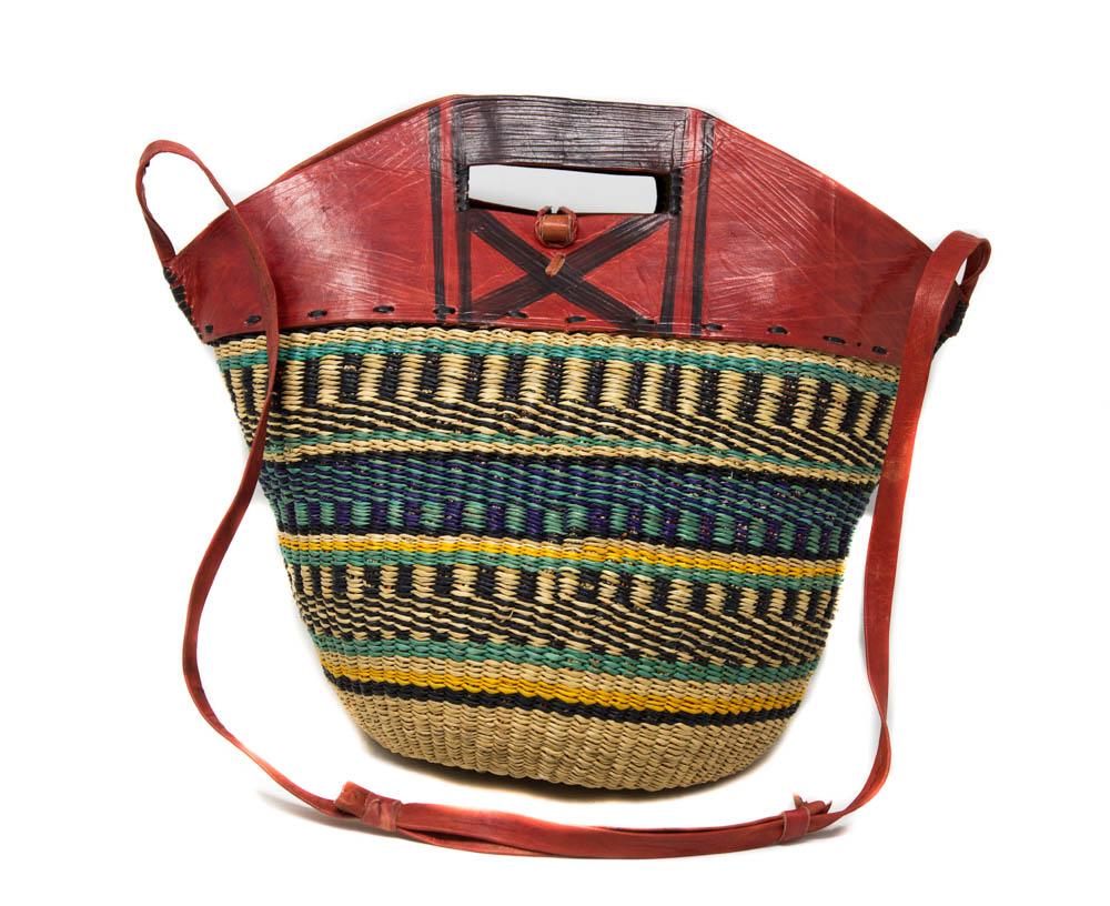 Ghana Leather Bag/ ladies bag/ Bolga Basket/ BG134– Tess World Designs