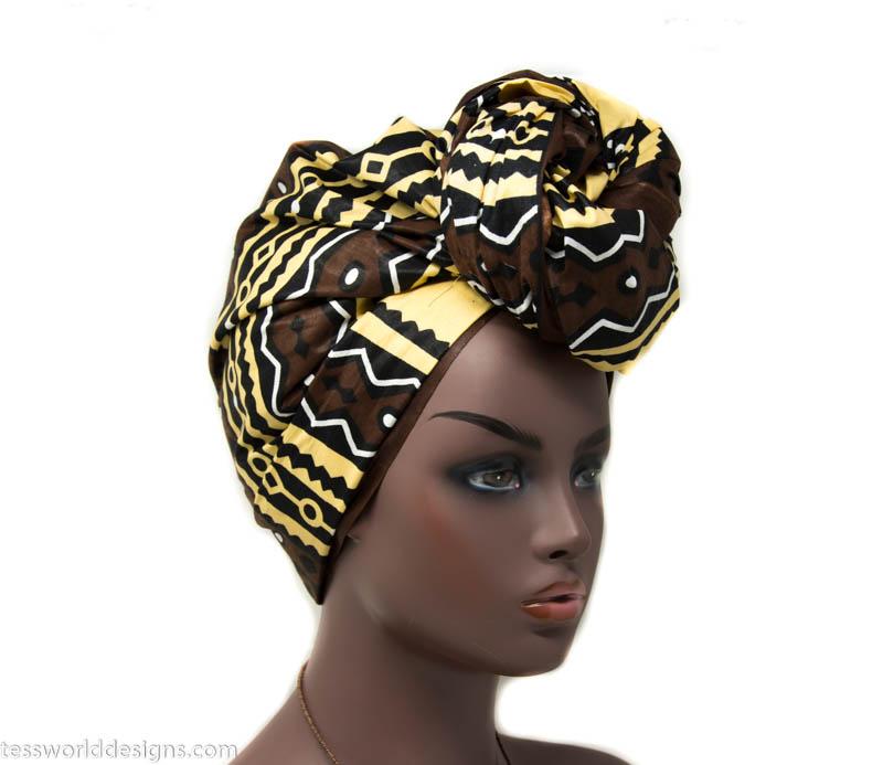 African head wrap/ Awa mudcloth print wrap HT331 - Tess World Designs