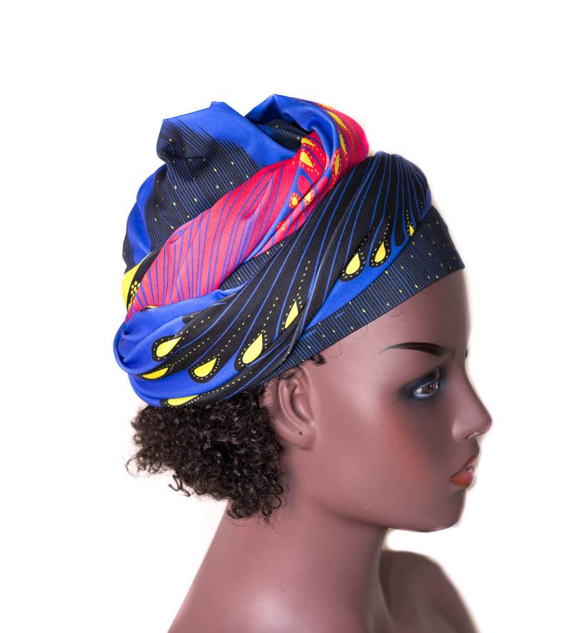 Tubular Stretch headwrap | African Head wraps | Blue Stretch SHT03 - Tess World Designs