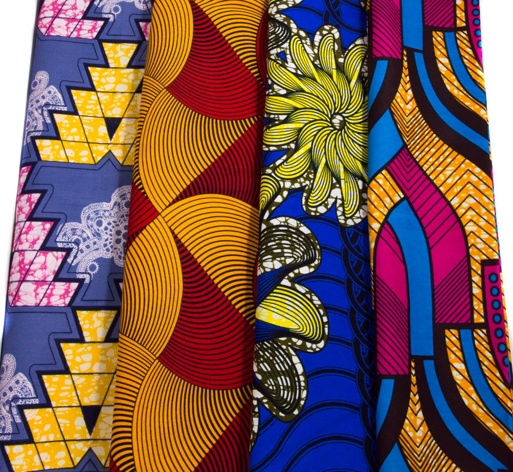 WP1705 - Assorted African Fabric bundles, 4 colors of 2 Yard Each Bundle, African fabric, Large designs - Tess World Designs