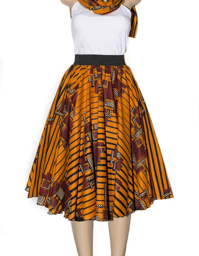 Brown African clothing/  Circular Maxi Skirt with Headwrap/ Midi Skirts/ DW38 - Tess World Designs