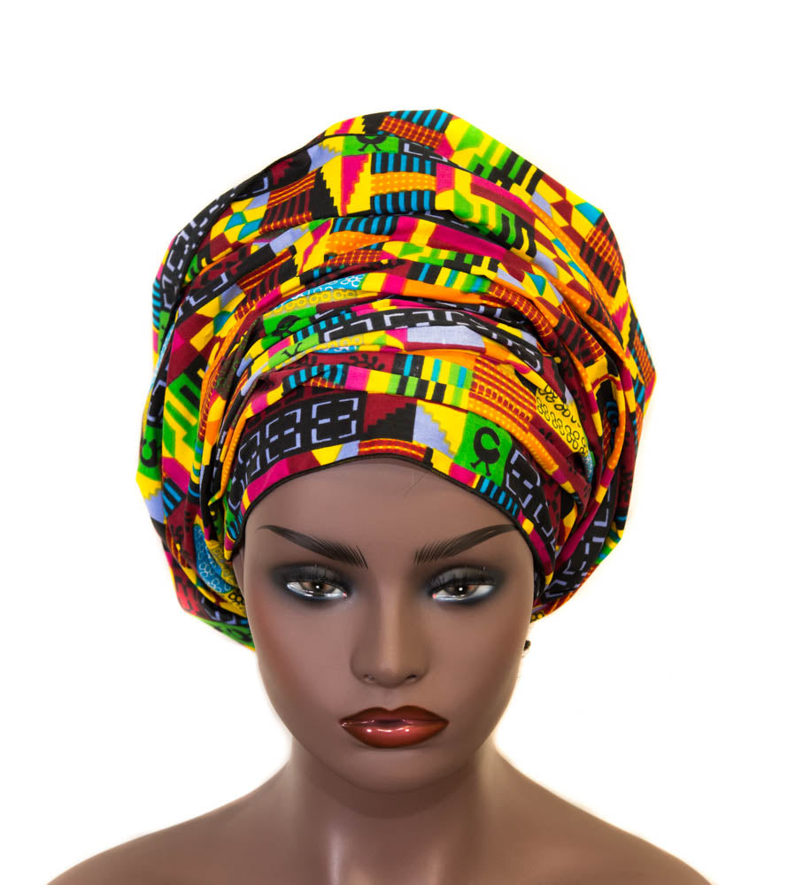 African fabric Head wraps, Sankofa Kente Scarf, Burgundy African headwraps / HT364 - Tess World Designs