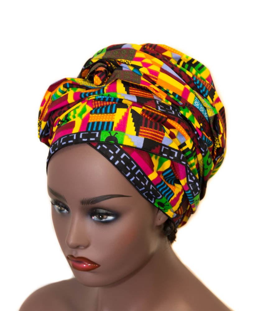African fabric Head wraps, Sankofa Kente Scarf, Burgundy African headwraps / HT364 - Tess World Designs