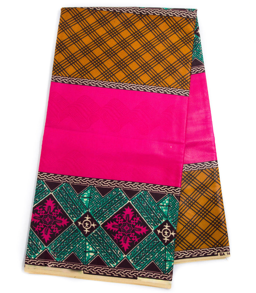 Bazin African Fabric 6 yards/ Bazin Riche Fabric, Fuchsia/Brown SB155 - Tess World Designs