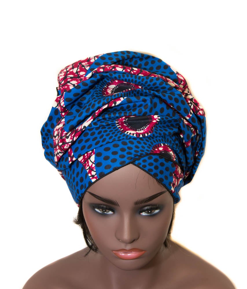 Royal Blue African fabric Head wraps, African headwraps / HT363 - Tess World Designs