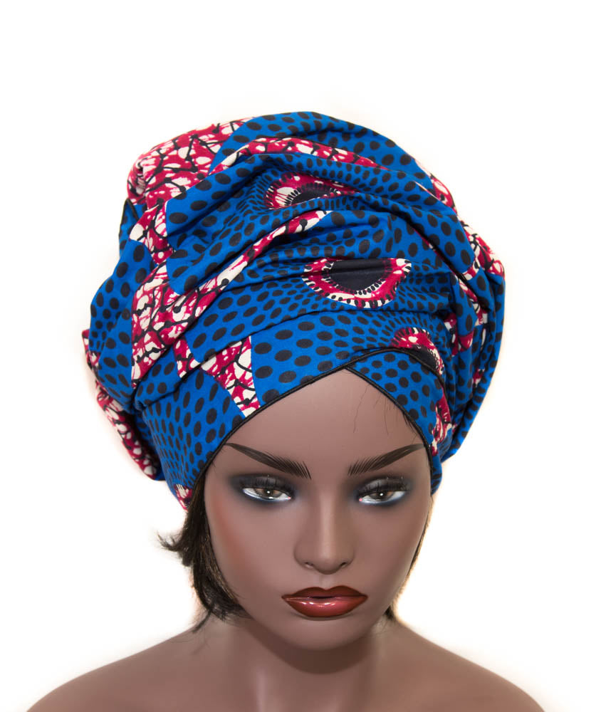 Royal Blue African fabric Head wraps, African headwraps / HT363 - Tess World Designs