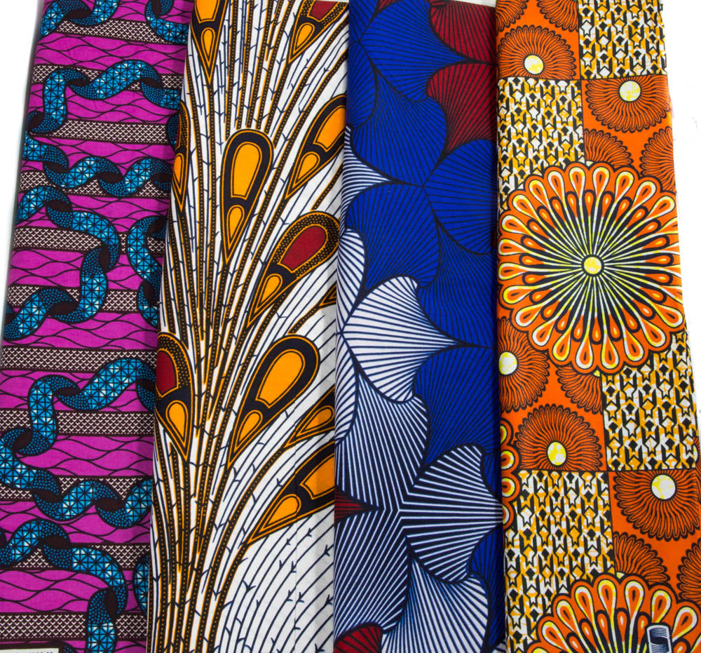 WP1712 - Assorted African Fabric bundles, 4 colors of 2 Yard Each Bundle, African fabric, Large designs - Tess World Designs