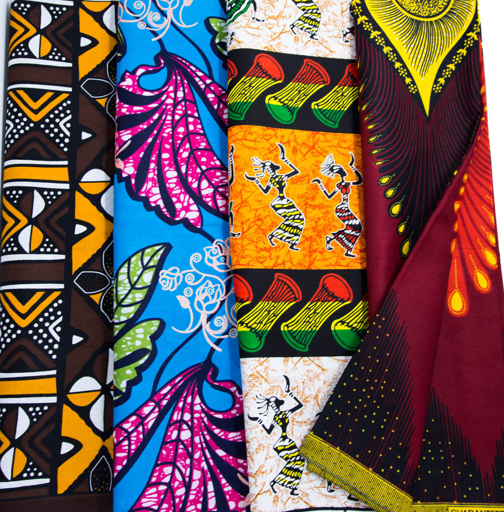WP1712 - Assorted African Fabric bundles, 4 colors of 2 Yard Each Bundle, African fabric, Large designs - Tess World Designs