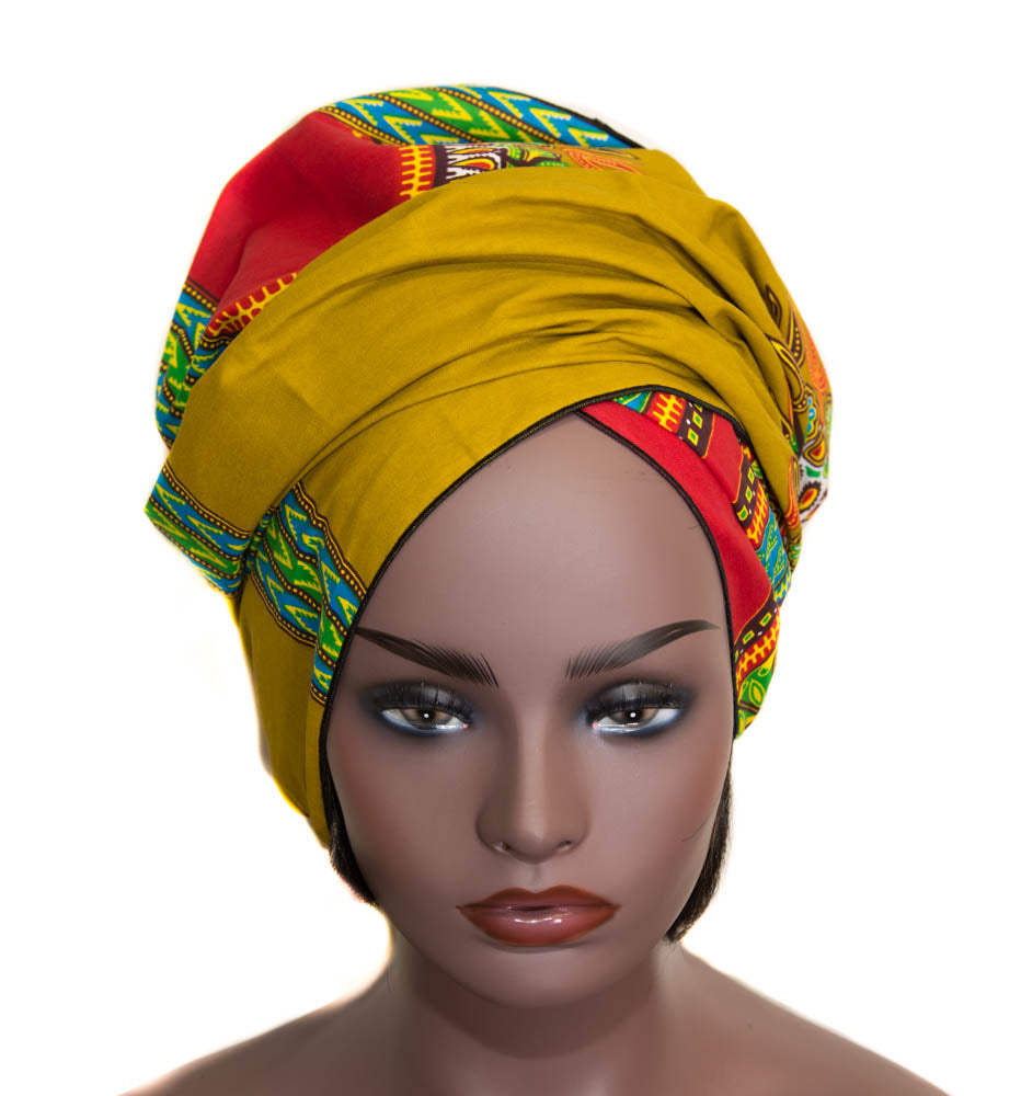 Headwrap, head wrap scarf, Mustard dashiki head wrap HT264 - Tess World Designs