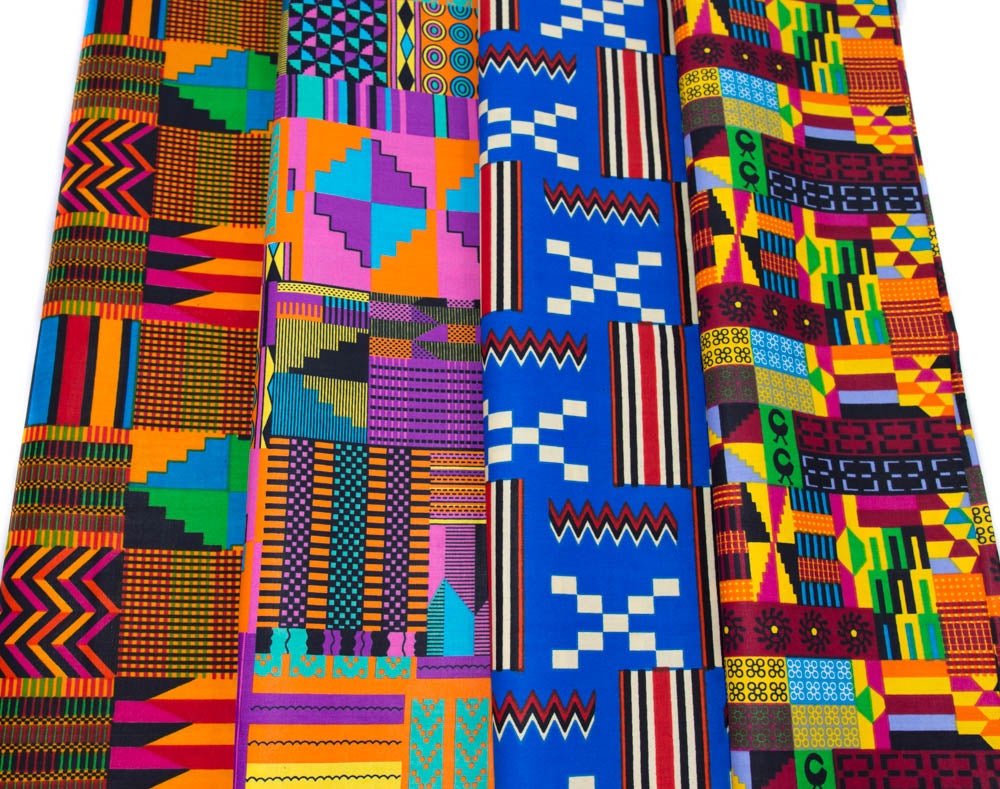 2 yard African Kente Print Fabric bundle/ 4 pieces - WP1670 - Tess World Designs