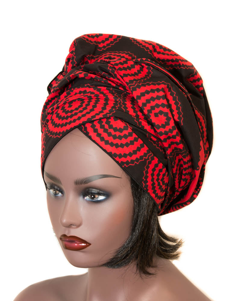 African fabric Head wraps, Black/ Red African headwraps / HT365 - Tess World Designs