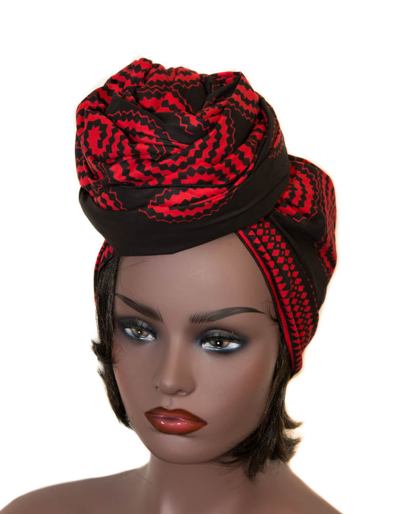African fabric Head wraps, Black/ Red African headwraps / HT365 - Tess World Designs