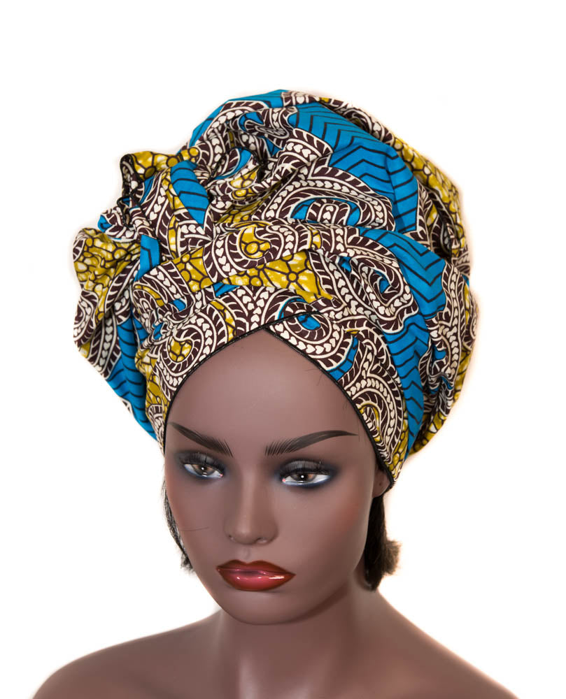 African Headwraps, Blue/Olive Ankara headwraps / HT366 - Tess World Designs