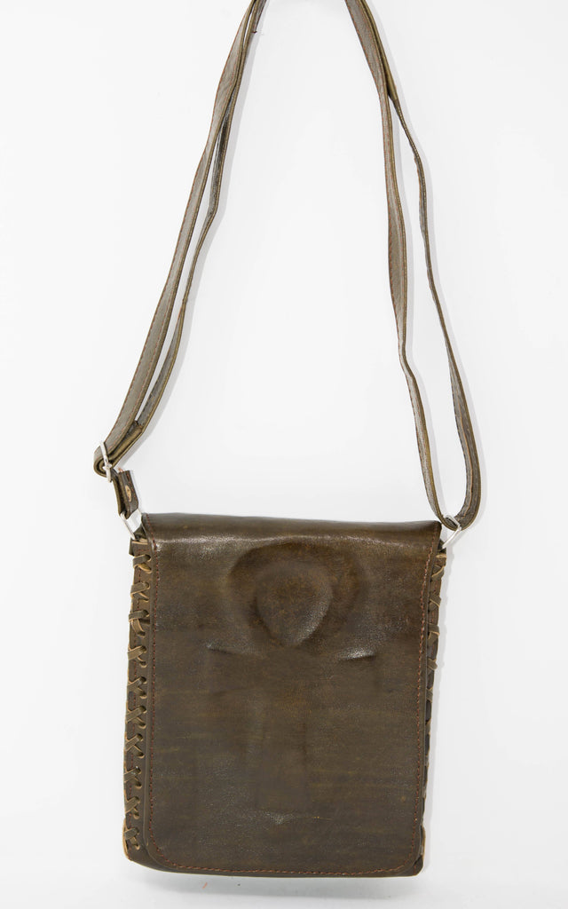 Brown Handmade leather Ankh Cross Body Bag/ Exclusive bag / Gift supply/ Tess World Designs BG64 - Tess World Designs