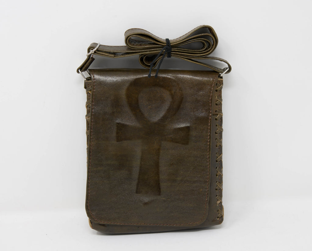 Brown Handmade leather Ankh Cross Body Bag/ Exclusive bag / Gift supply/ Tess World Designs BG64 - Tess World Designs