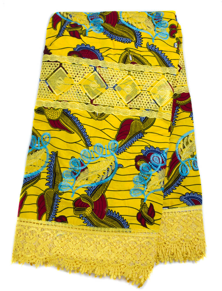 GW04-YRB- African Fabric Wax Lace Fabric, Yellow/ 6 yards - Tess World Designs