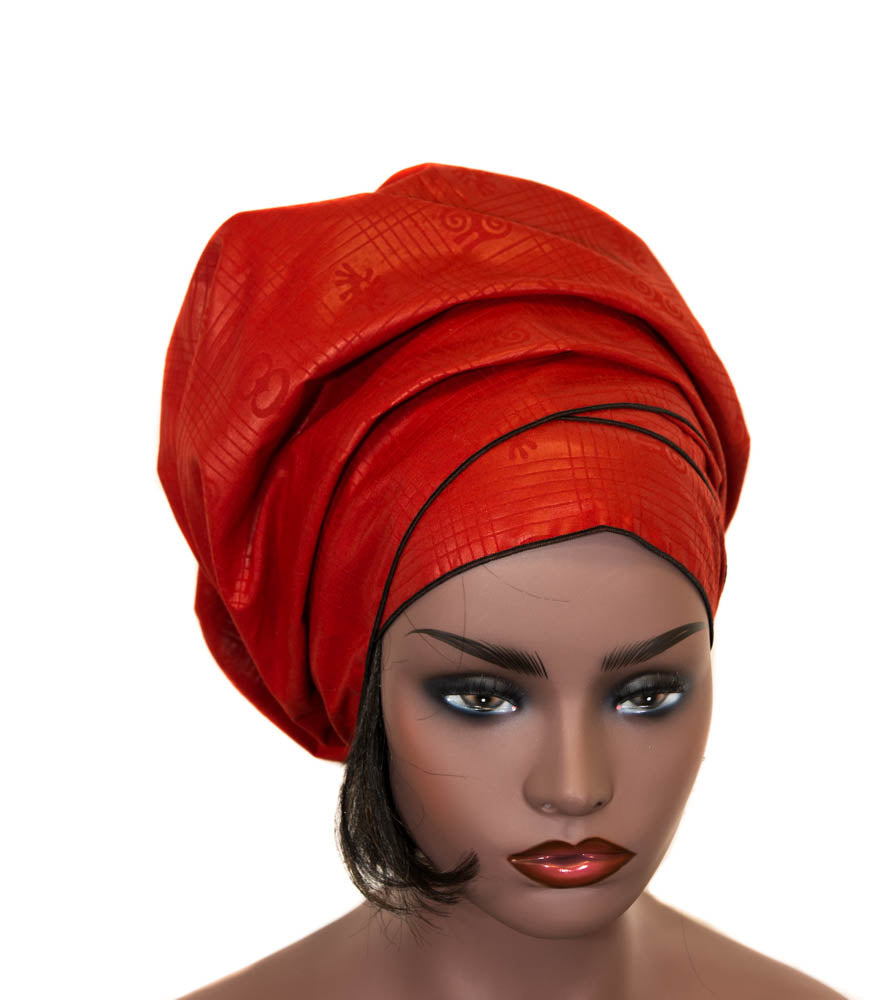 Red Adinkra African Head wraps, Headtie HT230 - Tess World Designs