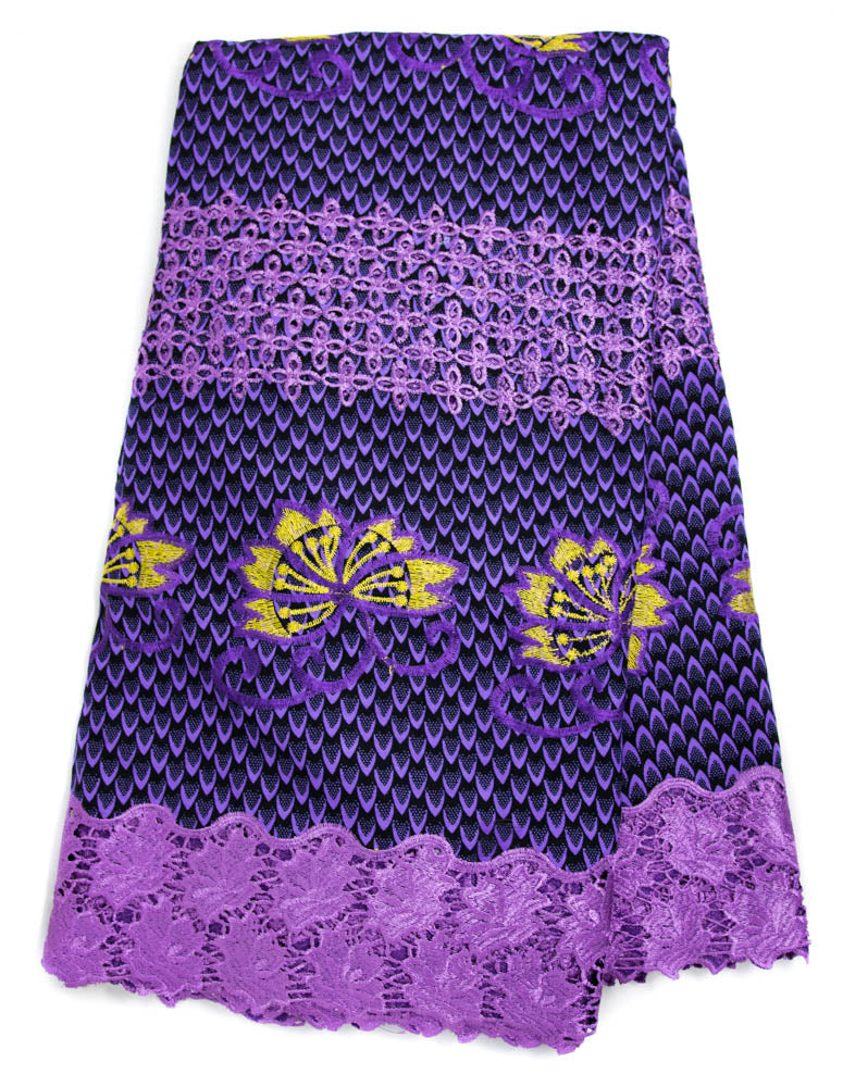 GW08-PUSCALE- African Fabric Wax Lace Fabric, Purple 6 yards - Tess World Designs