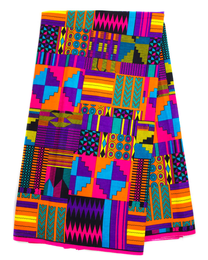 KF347 - African Fabric/ Kente fabric/Purple/Pink/Orange - Tess World Designs