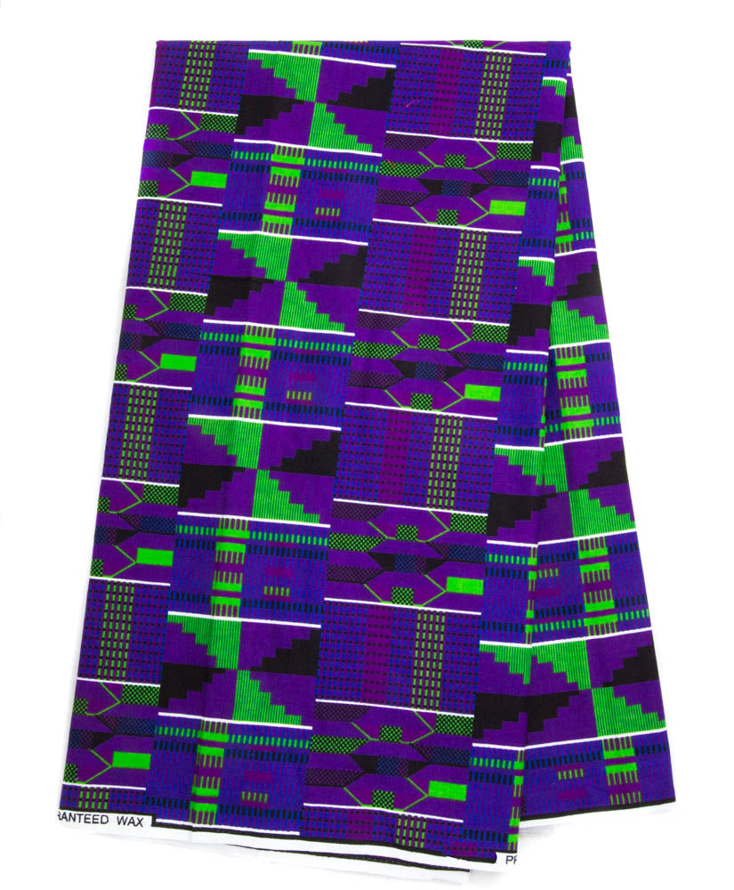 KF404 - Kente fabric Traditional Purple/Green Kente African fabric - Tess World Designs