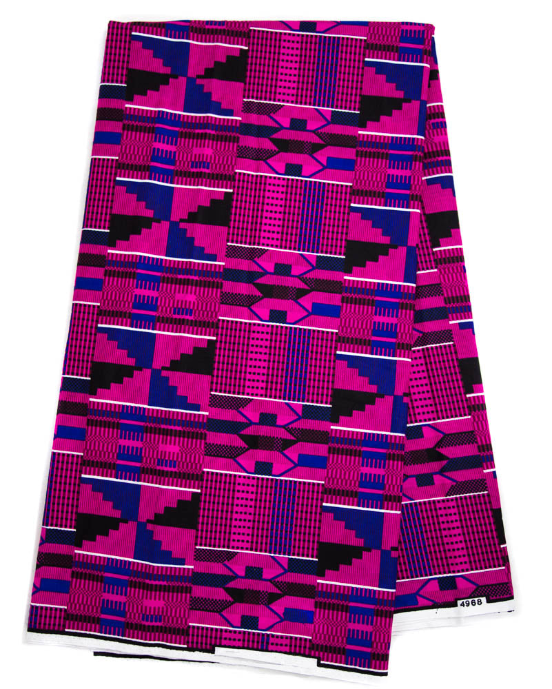 KF403 - Kente fabric Traditional Magenta/Royal Blue Kente African fabric - Tess World Designs