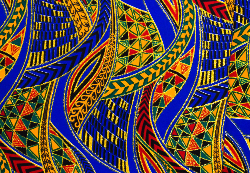 WP1728 - African fabric Royal Blue/Red metallic fabric - Tess World Designs