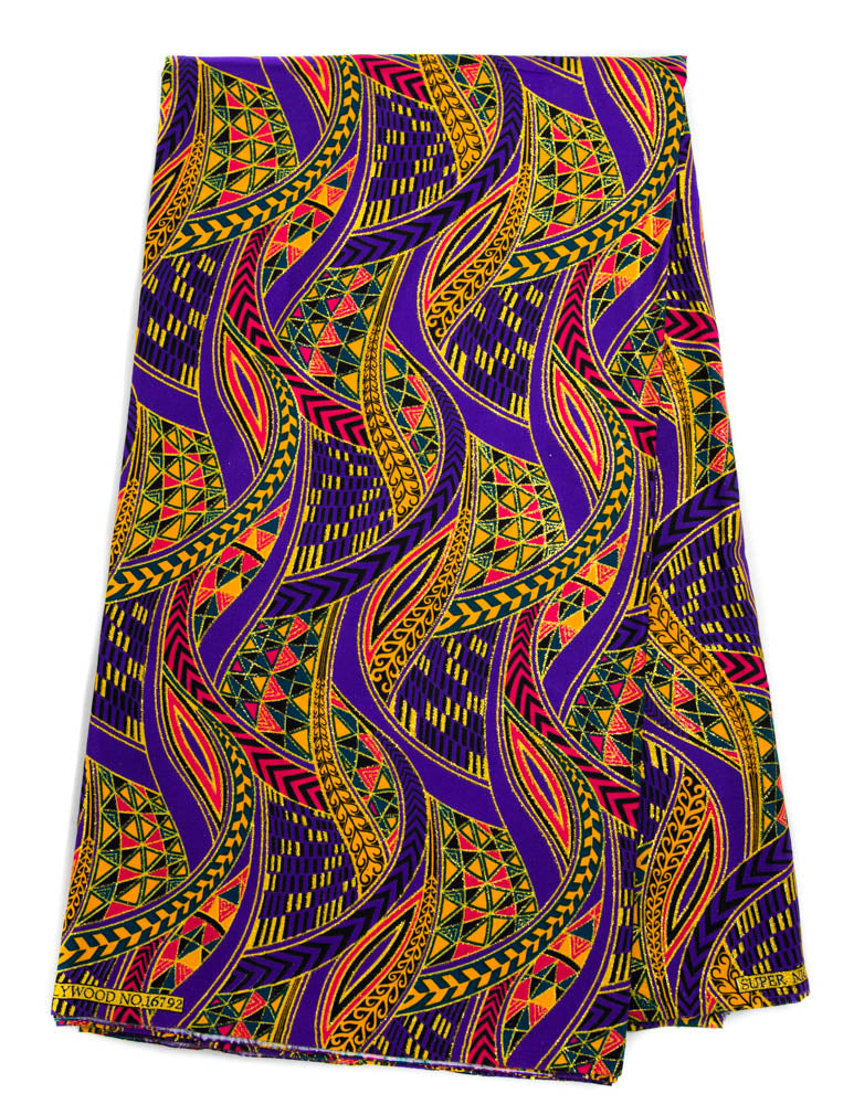 WP1536 - African fabric Purple/Green metallic fabric - Tess World Designs
