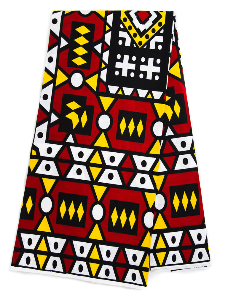 WP1307 - African Ankara fabric Red Angolan Samakaka Fabric - Tess World Designs