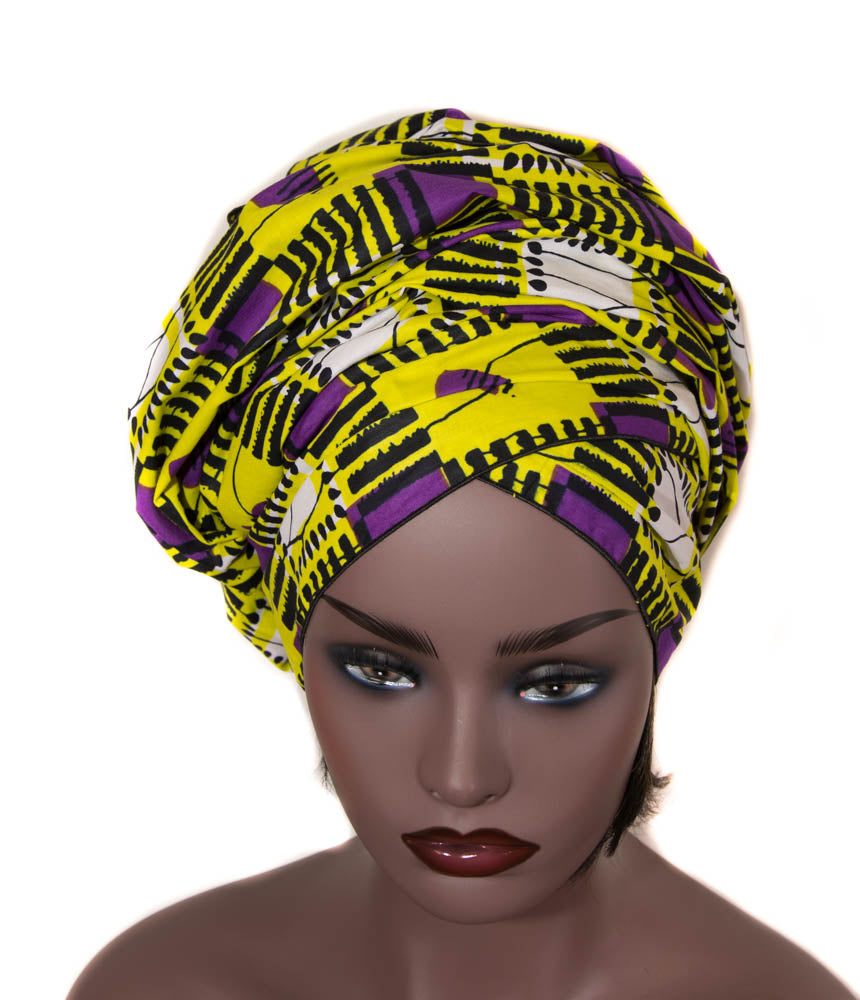 Traditional African Headwraps, Lime/ Purple Ankara headwraps / HT371 - Tess World Designs