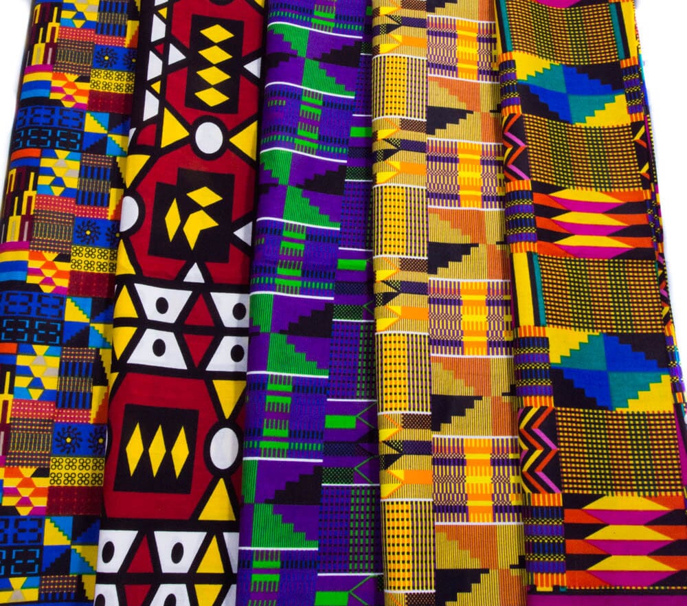 Tess World Designs KF403 - Kente Fabric Traditional Magenta/Royal Blue Kente African Fabric 6 Continuous Yards