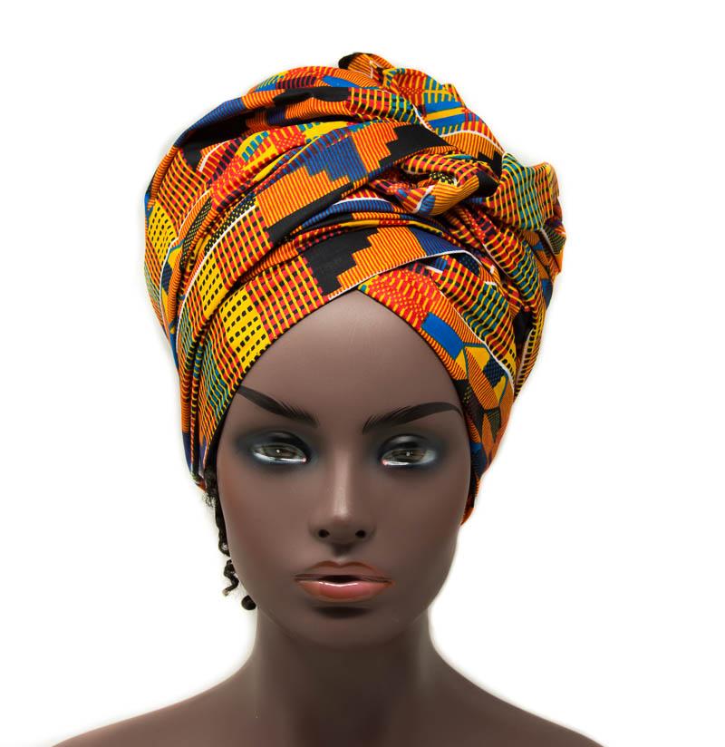 African fabric Head wraps/ blue Traditional Kente headwraps / HT336 - Tess World Designs
