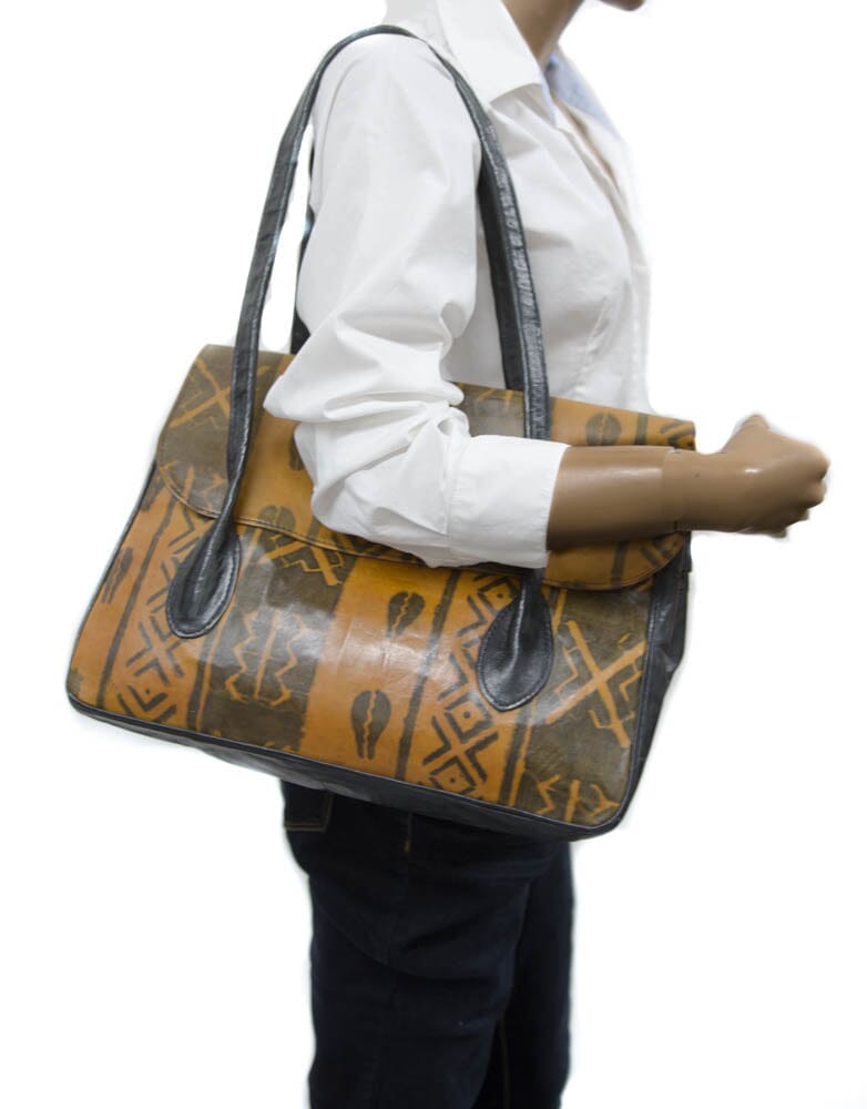BG140-MUD - Handcrafted Brown/Black Mud Leather Tote Bag/ Mali Bag for Women - Tess World Designs