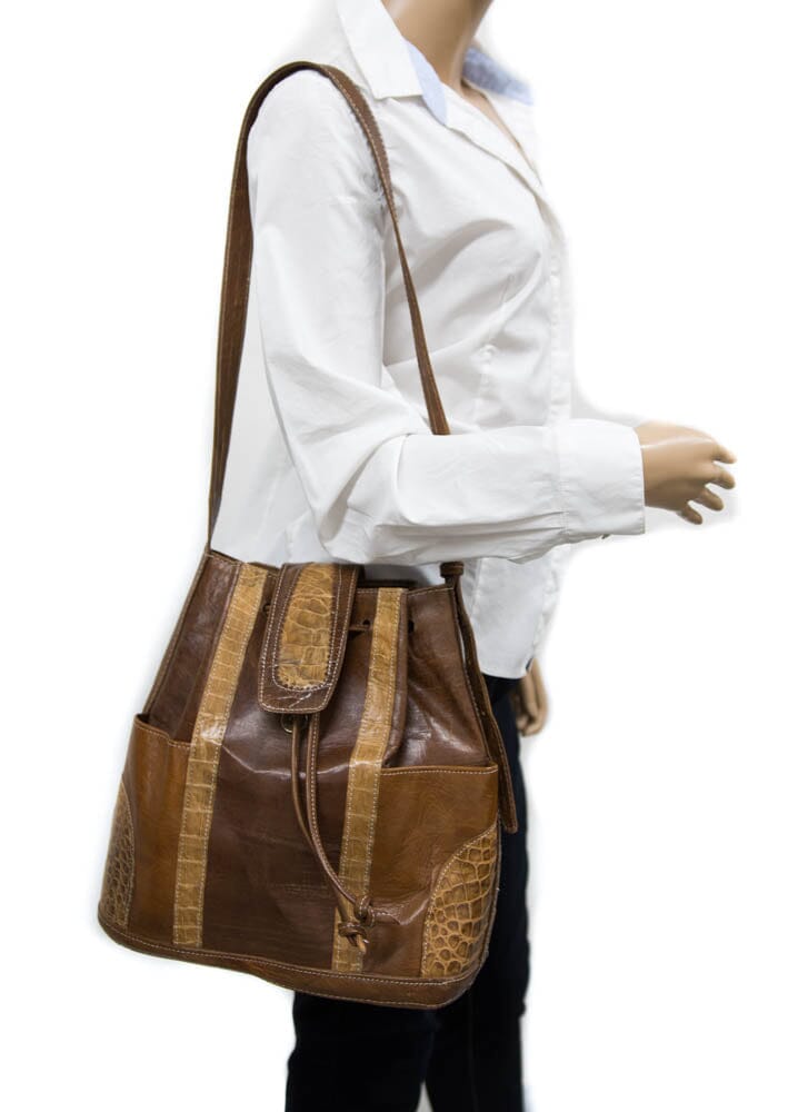 BG138 - Handcrafted Brown Reptile Leather Tote Bag/ Mali Bag - Tess World Designs