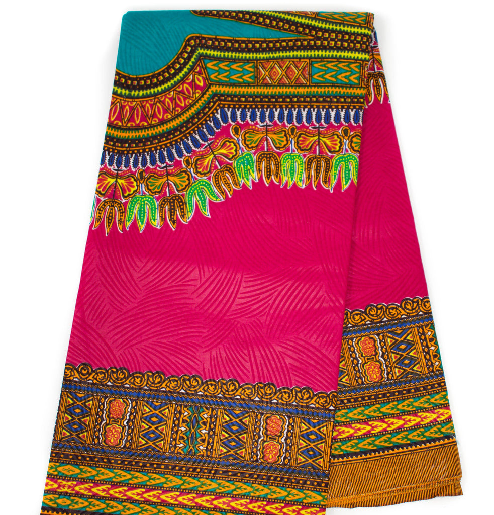 Fuchsia/ Teal Dashiki Fabric, Large design DS61 - Tess World Designs