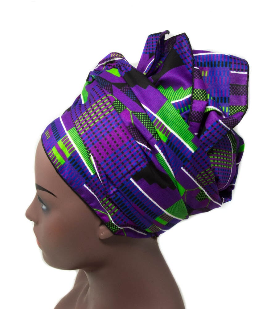 HT373-PURPLE/GREEN - Traditional African Ankara headwraps, Tess World Designs - Tess World Designs