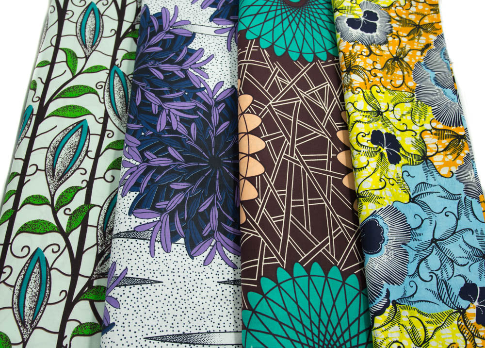 2 yard African Print Fabric bundle/ 4 pieces/ Semi stiff - WP1696 - Tess World Designs