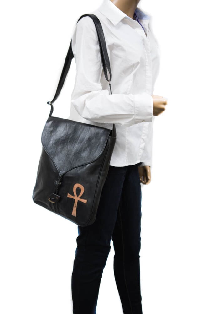 BG120 - Ankh Handmade African leather Crossbody bag made in Mali West African bag - Tess World Designs