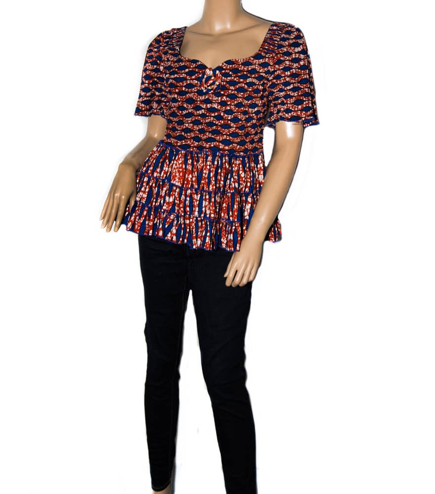 DW45 - Red and Navy African clothing Handmade from Togo, West Africa - Tess World Designs