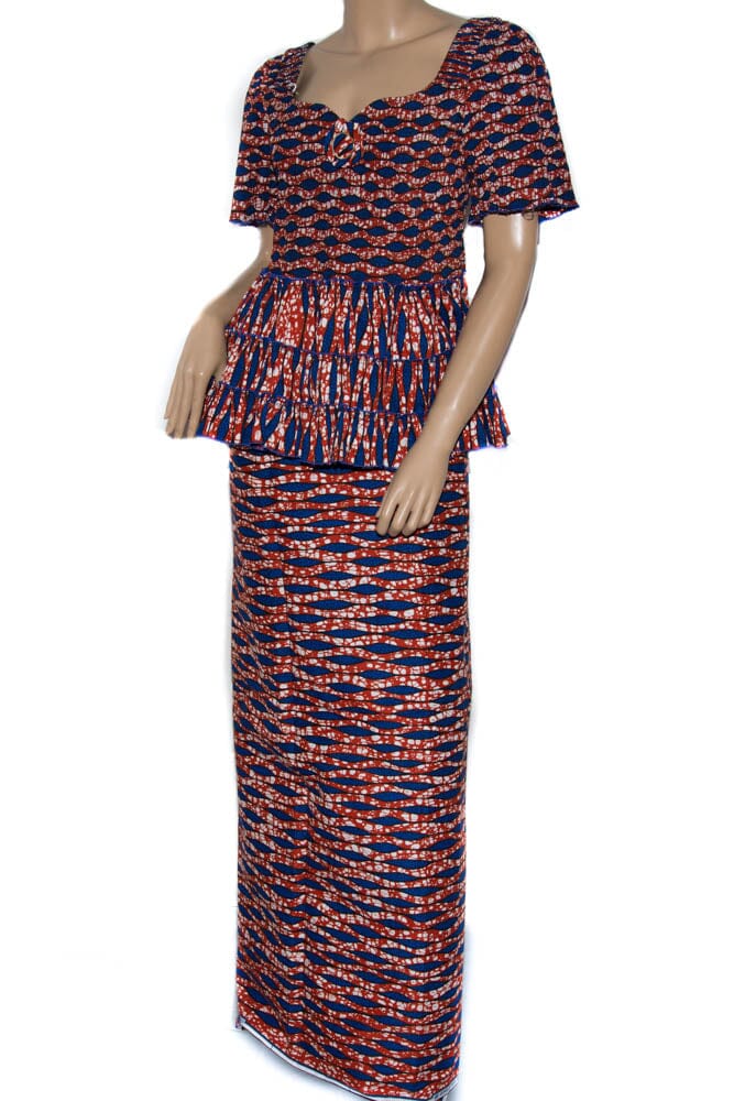 DW45 - Red and Navy African clothing Handmade from Togo, West Africa - Tess World Designs