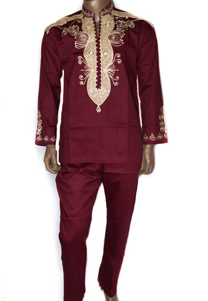 Wakanda Men clothing/ Burgundy/gold metallic embroidery/ Ghana MW23 - Tess World Designs