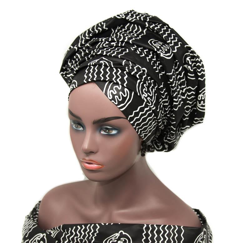African Headwrap women/ black and white Gye Nyame print headwrap HT320 - Tess World Designs