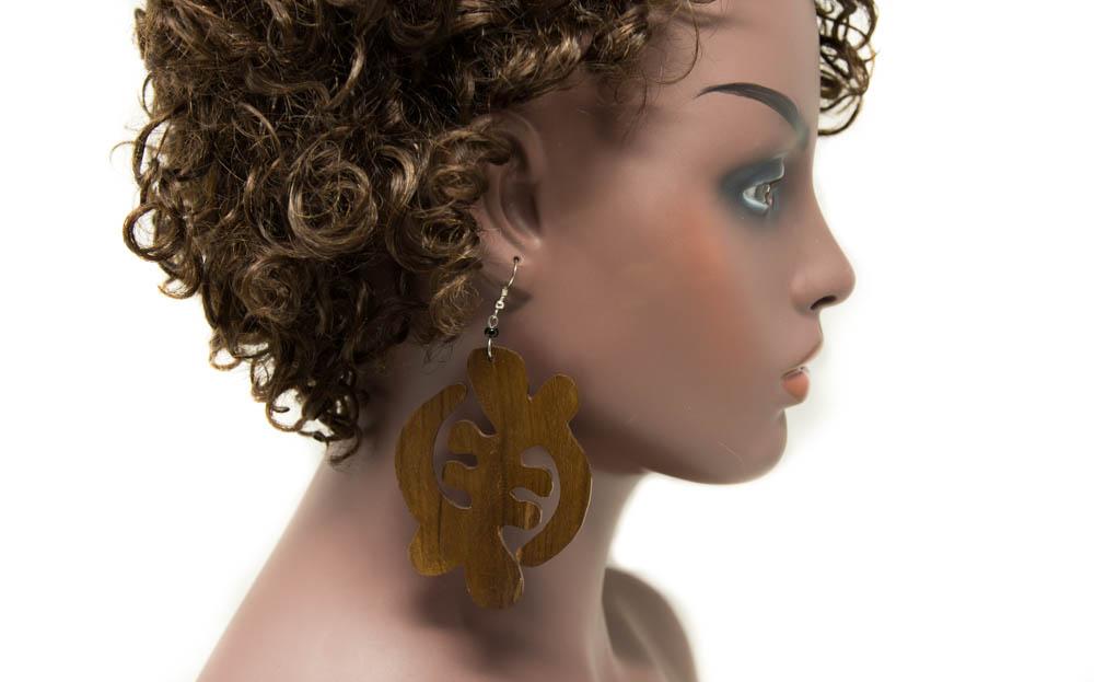 Large Gye Nyame African jewelry | African Wooden Earring -JW05 - Tess World Designs