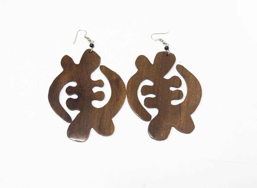 Large Gye Nyame African jewelry | African Wooden Earring -JW05 - Tess World Designs
