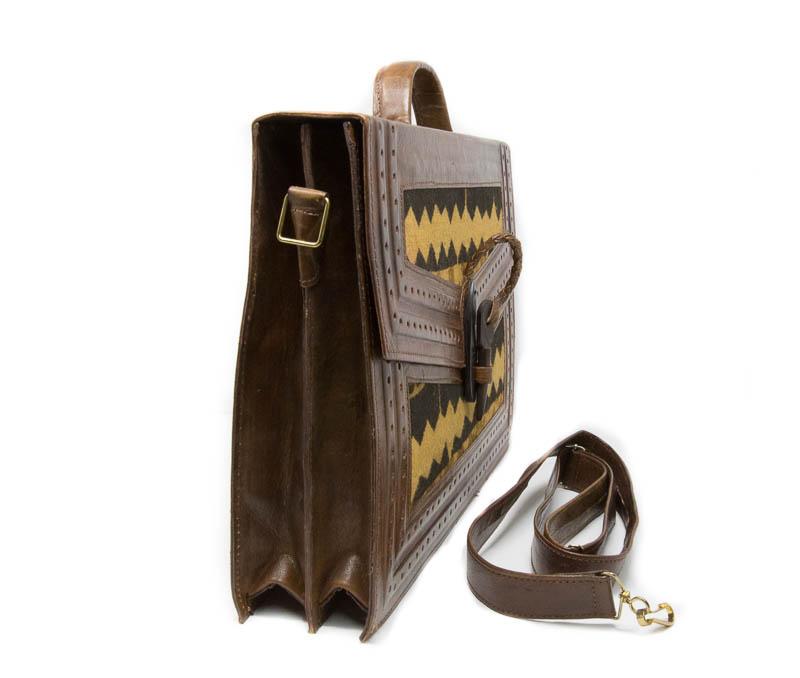 Genuine Leather /Handmade brown bag/ mudcloth/ Made in Mali BG31 - Tess World Designs