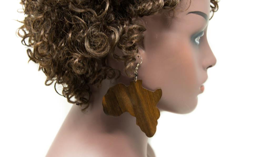 Large Africa Map African jewelry | African Wooden Earring -JW08 - Tess World Designs